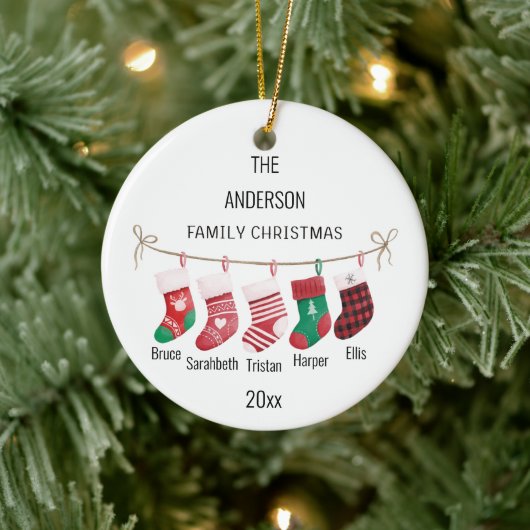 Aangepaste 5 Kousen Naam & Jaar Kerst Ornament (Boom)