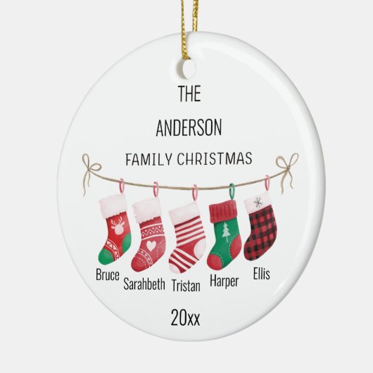 Aangepaste 5 Kousen Naam & Jaar Kerst Ornament (Links)