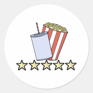 Aangepaste 5 sterren filmrecensie Popcorn-drankfil Ronde Sticker