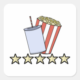 Aangepaste 5 sterren filmrecensie Popcorn-drankfil Vierkante Sticker