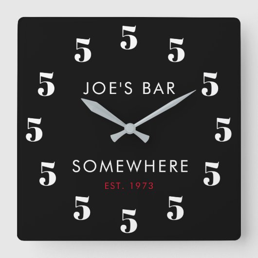 Aangepaste 5 uur Bar Happy Hour Zwart Vierkante Klok (Voorkant)