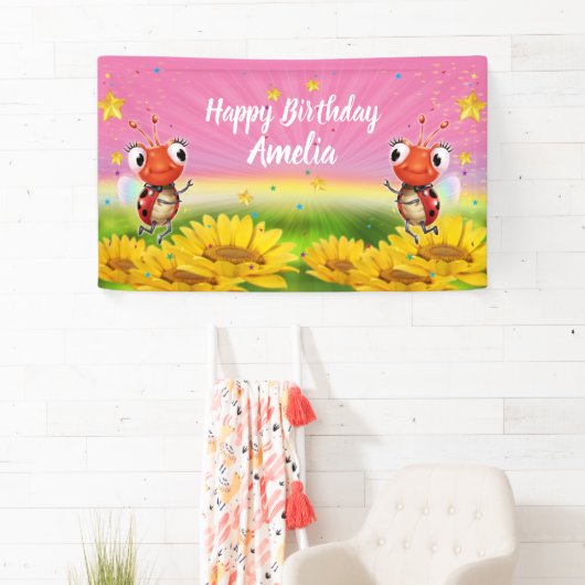 Aangepaste 5 'x 3' Ladybug Verjaardag vinyl Banner (Insitu)