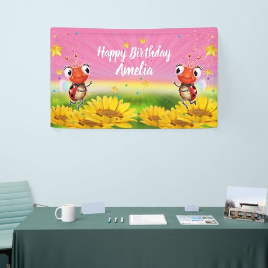 Aangepaste 5 'x 3' Ladybug Verjaardag vinyl Banner (Beurs)