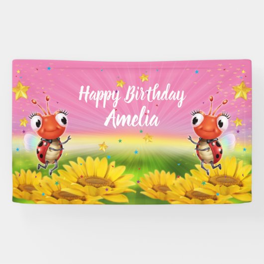 Aangepaste 5 'x 3' Ladybug Verjaardag vinyl Banner (Horizontaal)
