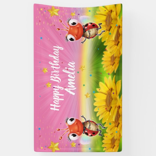 Aangepaste 5 'x 3' Ladybug Verjaardag vinyl Banner (Verticaal)