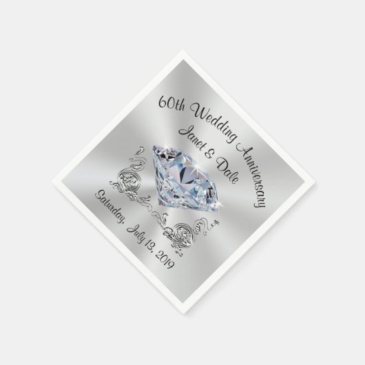 Aangepaste 60e bruiloft Jubileum Cocktail servette Servet (Hoek)