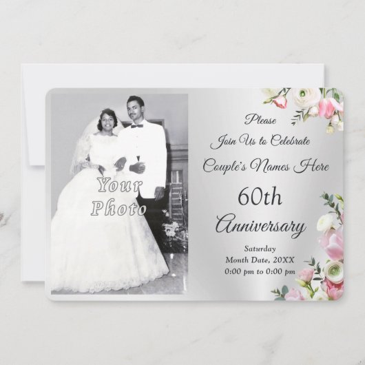 Aangepaste, 60e bruiloft Jubileum Party Uitnodigin Kaart (Voorkant)