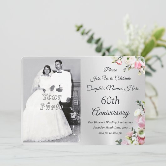Aangepaste, 60e bruiloft Jubileum Party Uitnodigin Kaart (Staand voorkant)