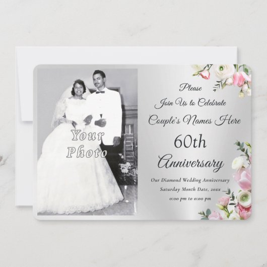Aangepaste, 60e bruiloft Jubileum Party Uitnodigin Kaart (Voorkant)