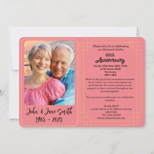 Aangepaste 60e Diamond Jubilee Jubileum Invitation Feestdagenkaart (Voorkant)