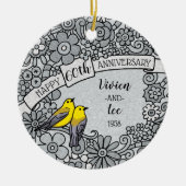 Aangepaste 60e Jubileum Diamond Floral Birds Keramisch Ornament (Voorkant)