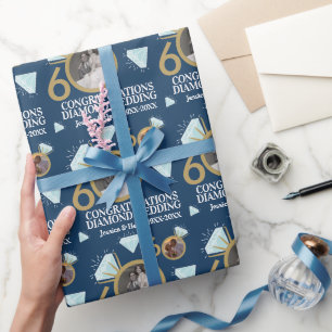 Aangepaste 60e trouwverjaardag toen en nu foto cadeaupapier