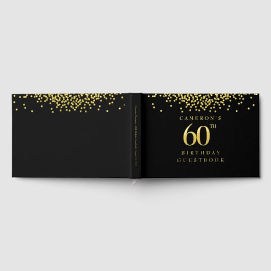 Aangepaste 60e verjaardag elegant zwart goud gastenboek (Volledig)