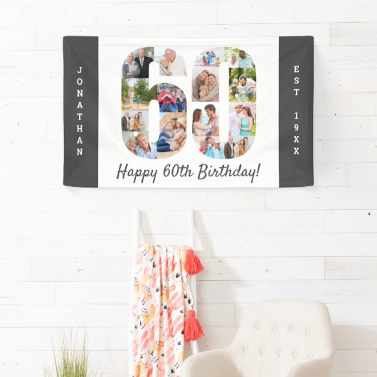 Aangepaste 60e verjaardag Foto-collage op feestdag Spandoek (Insitu)