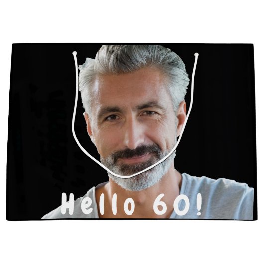 Aangepaste 60e verjaardag foto zwart wit groot cadeauzakje (Voorkant)