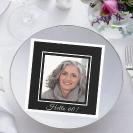 Aangepaste 60e verjaardag foto zwart wit servet
