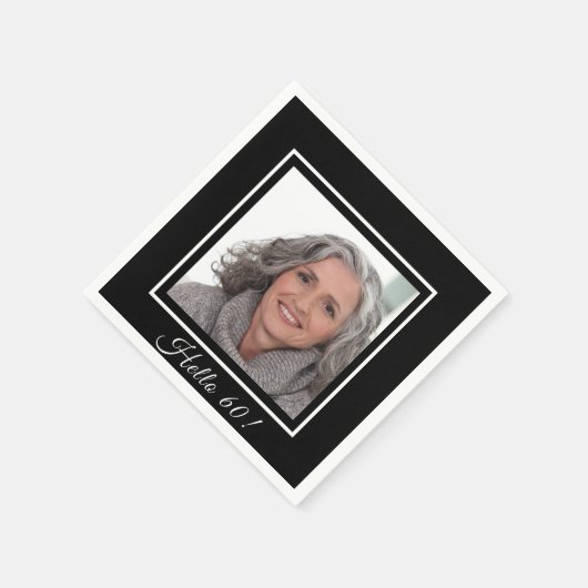 Aangepaste 60e verjaardag foto zwart wit servet (Hoek)
