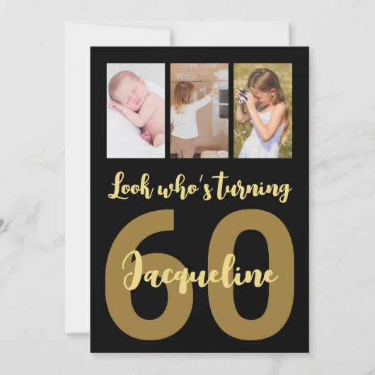 Aangepaste 60e verjaardag Gouden moderne fotocolla Kaart (Voorkant)