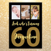 Aangepaste 60e verjaardag Gouden moderne fotocolla Kaart