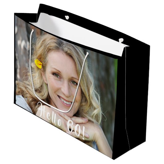 Aangepaste 60e verjaardag hallo 60 groot cadeauzakje (Voorkant Gekanteld)