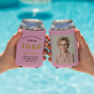 Aangepaste 60e verjaardag Roze Goud Met Foto Blikjeskoeler
