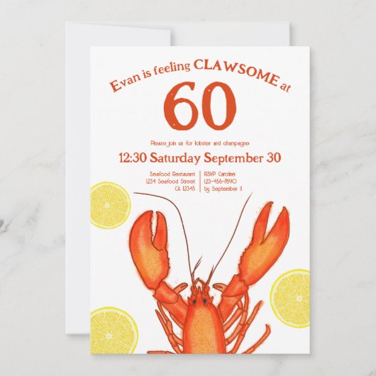 Aangepaste 60e verjaardag Waterverf kreeft Vis en  Kaart (Voorkant)