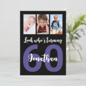 Aangepaste 60e verjaardag Zwart Moderne fotocollag Kaart (Staand voorkant)