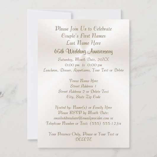 Aangepaste 65th Wedding Jubileum-uitnodigingen Kaart (Achterkant)
