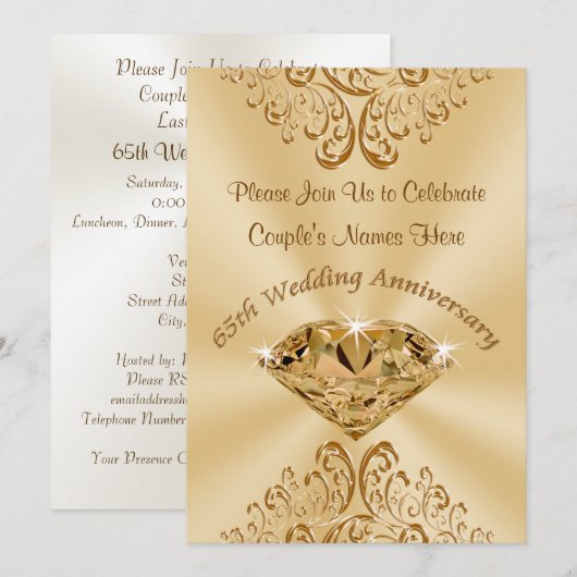 Aangepaste 65th Wedding Jubileum-uitnodigingen Kaart (Voorkant / Achterkant)