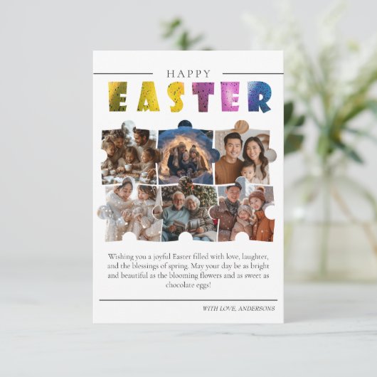 Aangepaste 6 foto collage Easter briefkaart (Staand voorkant)