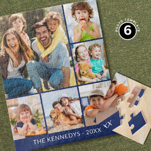 Aangepaste 6 foto collage familienaam minimalistis legpuzzel