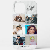 Aangepaste 6 foto collage monogram naam wit marmer Case-Mate iPhone case (Achterkant)