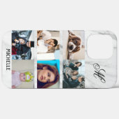 Aangepaste 6 foto collage monogram naam wit marmer Case-Mate iPhone case (Achterkant (horizontaal))