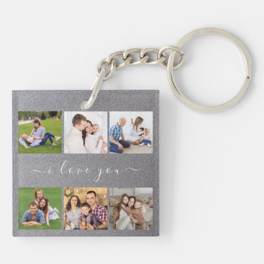 Aangepaste 6 Foto met aangepaste tekst  Sleutelhanger (Achterkant)