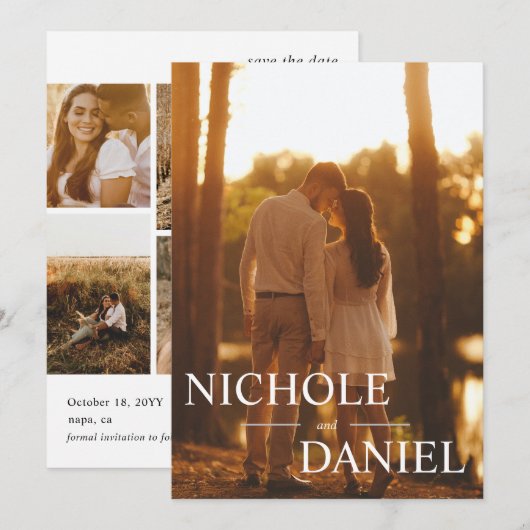 Aangepaste 6 foto Trendy bruiloft Save the Date Ka Kaart (Voorkant / Achterkant)