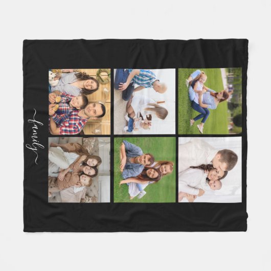 Aangepaste 6 fotocollage-familie, aangepaste tekst fleece deken (Voorkant (Horizontaal))