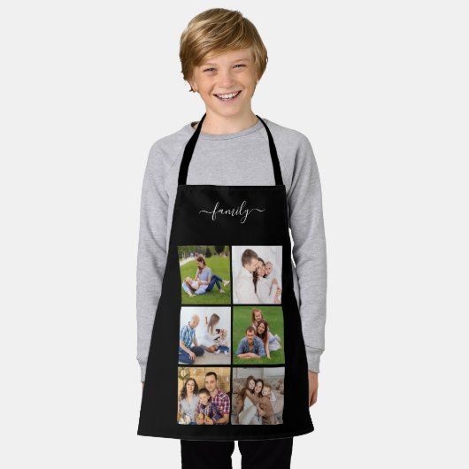 Aangepaste 6 fotocollage-familie, aangepaste tekst schort (Gedragen)
