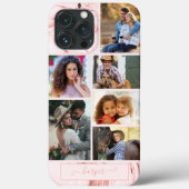 Aangepaste 6 fotocollage op roze marmer Case-Mate iPhone case (Achterkant)