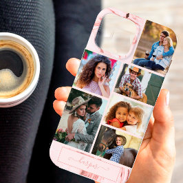 Aangepaste 6 fotocollage op roze marmer Case-Mate iPhone case