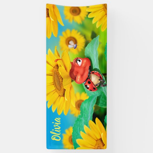 Aangepaste 6 'x 2.5' slaperige Ladybug vinyl Banne Spandoek (Verticaal)