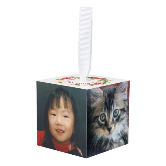 Aangepaste 6-zijdige Photo Cube Kerst Ornament (Voorkant hoekig)