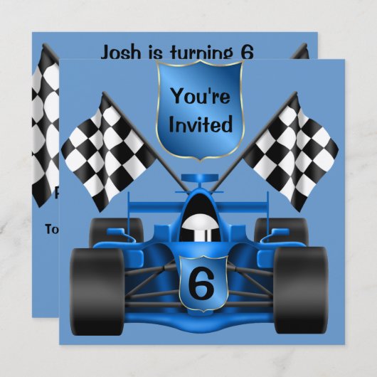 AANGEPASTE 6e BIRTHDAY Race Car Invitation Kaart (Voorkant / Achterkant)