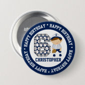 Aangepaste 6e verjaardag Baseball Catcher BW Ronde Button 7,6 Cm (Voorkant /achterkant)