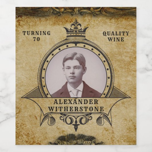 Aangepaste 70e  foto-sjabloon voor geboorte wijn etiket (Enkel label)