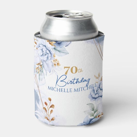 Aangepaste 70e verjaardag blauw goud blikjeskoeler (Blikje Voorkant)