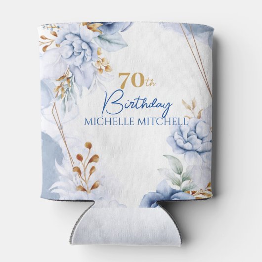 Aangepaste 70e verjaardag blauw goud blikjeskoeler (Achterkant)