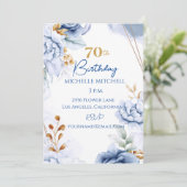 Aangepaste 70e verjaardag blauw goud kaart (Staand voorkant)