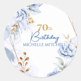 Aangepaste 70e verjaardag blauw goud ronde sticker