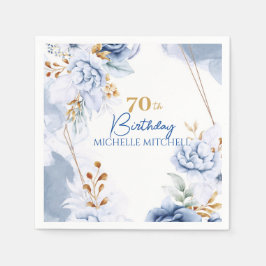 Aangepaste 70e verjaardag blauw goud servet