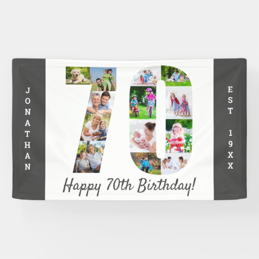 Aangepaste 70e verjaardag Foto-collage op feestdag Spandoek (Horizontaal)